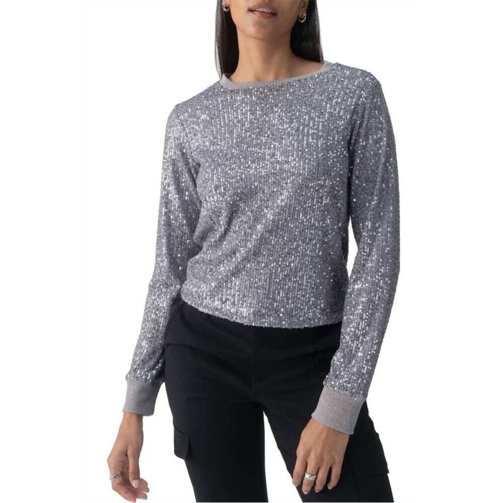 Sanctuary Sparkle Together Sequin Silver crewneck long sleeve - Size L